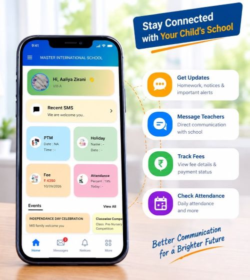 Parent's App home screen with PTM, holidays, fee and attendance cards